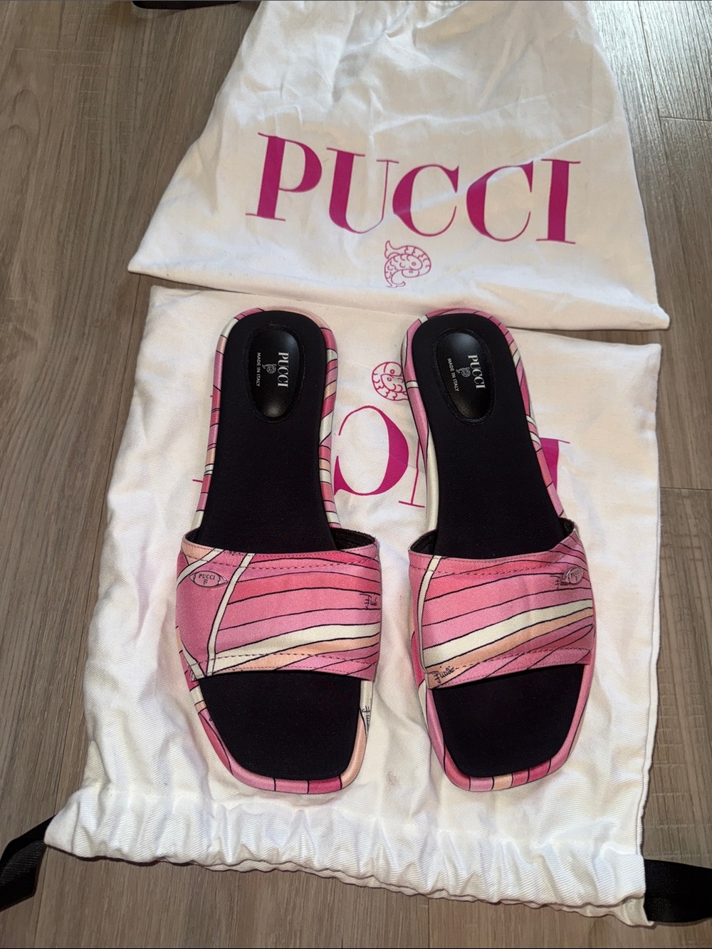 Emilio Pucci Pink Striped Slide Mules
